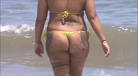 candid spanish milf ass in micro bikini at beach 46