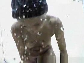 Latina girl, public shower