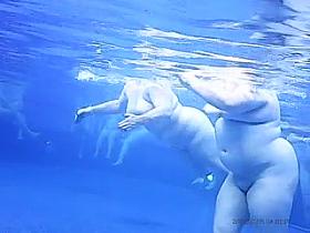 Voyeur cam vid of a bunch of naked people in pool