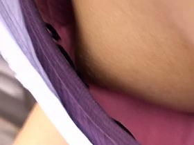 Asian downblouse with brunette chick with small boobs