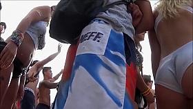 Blonde looker attends an open air party in her underwear