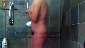 Hairy woman shower and shaving