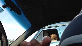 Flashing MILF at the traffic light