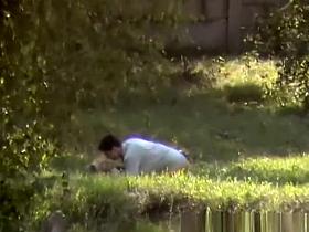 Teen couple fucking missionary style in park