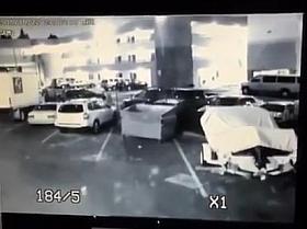 Surveillance camera films the desperate girl taking a piss