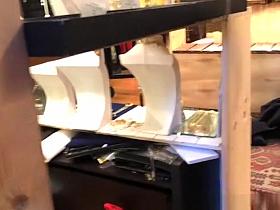 Black leggings nice ass and down blouse