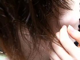 Asian downblouse with sexy babe wearing lacey blouse