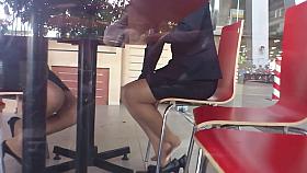 Candid Asian Nylon Shoeplay Feet Legs in Cafe