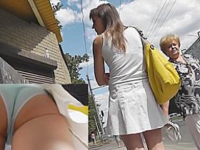 Recent white panty on pimpled butt upskirt