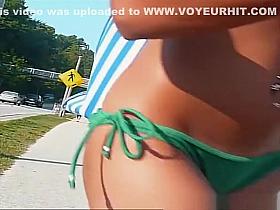 Chick in green bikin cameltoe