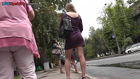 Gorgeous lady walks around in the upskirt free film