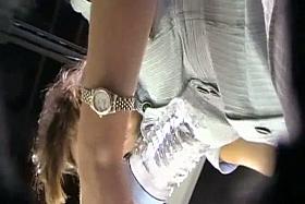 Sexy voyeur up skirt view of a chicks white panties and ass