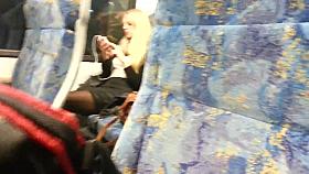 blonde woman with real hot legs touching them