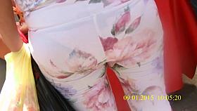 Mature transparent leggings in public market