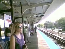 Sweet Blonde Upskirted at the Train Station