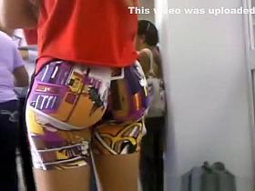 Sexy butt blonde in spandex shorts