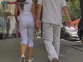 Taut white panties on sexy wazoo chick