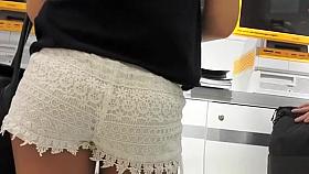 Nice ass and cameltoe in white shorts