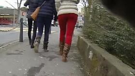 Candid - Nice Ass In Tight Red Pants And Boots