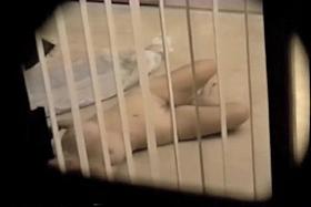 Naked beauty with full amateur body voyeured in window