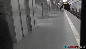 Hawt brunette hair upskirt cutie in subway