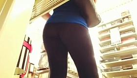 Cute pregnant blonde in see through tights nice big booty