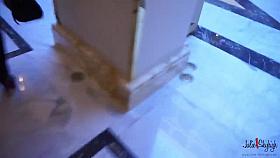 Julie Skyhigh in hot sexy legging hotel hall walking heels