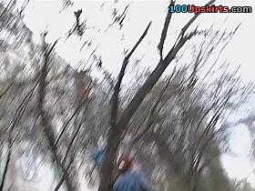 Gripping outdoor upskirt footage