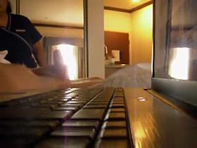 Hotel maid comes in and watches him jerk off