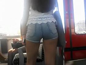 Long hair teen tight jeans shorts