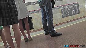 Brunette seen wearing a sexy thong in upskirt movie