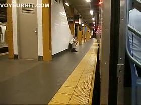 Drunk coed relieves herself at a metro station