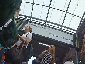 Teeny slut tries to tug her miniskirt down