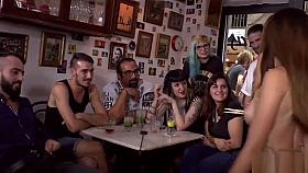 Euro slut fucked and cummed in public bar