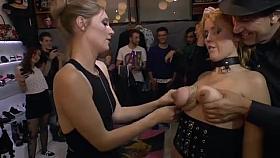 Busty blonde anal gangbang public