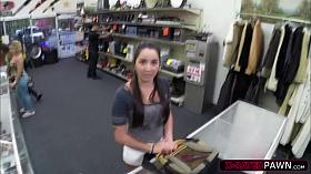 Brunette and hot college student gets hammered by Shawn the shop owner