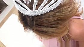 Blonde Latina with crown rides huge dick