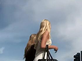 Creepshot of an energetic blonde