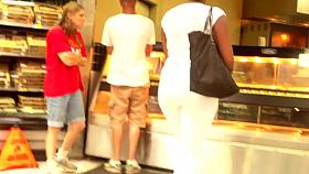 Sexy Phatty In White Tights Teasing By The Deli..