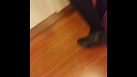 Sexy store girl in shiny black tights