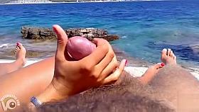 Cock stroking on a beautiful day at the ocean