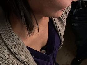 downblouse with an Asian chick wearing sunglasses showing a nipple