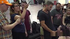 Big butt babe plugged and whipped in public