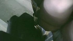 College girl up skirt on escalator