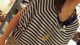 Slender cutie sitting on hunkers and showing upskirt