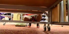 Upskirt red panties & stockings