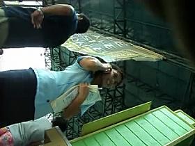 boso kawasaki sales agent in green stripe panty