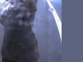 Big tits woman spied in beach cabin