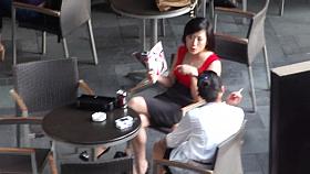 Asian voyeur video with a sexy slut in restaurant