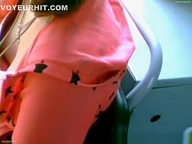 Nice view to the neckline Miss in tram.